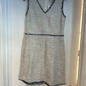 LOFT Asymmetrical Cream Dress with Black Accents